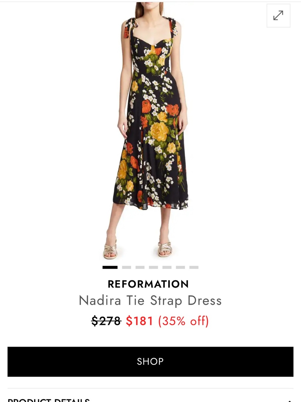 Reformation Nadira Tie Strap Dress - Black with Yellow & Red Floral